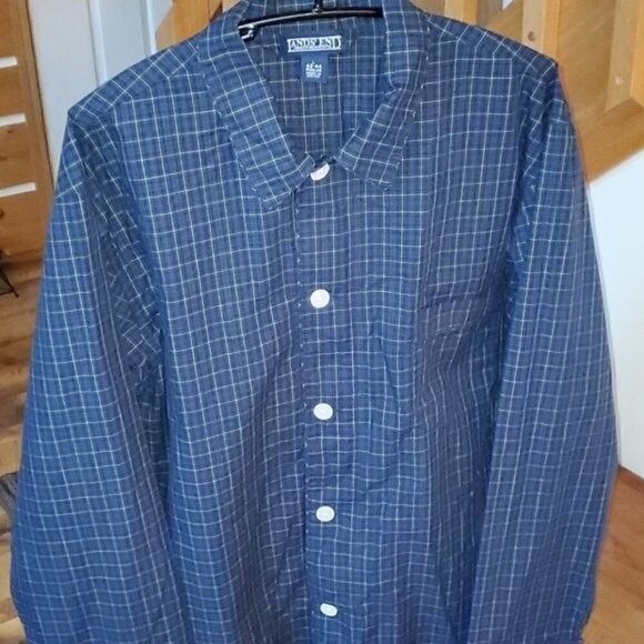 Lands' End Blue Plaid Button Down Top w Pocket & Elastic Waist w Sz L Pajama Set - Picture 3 of 16